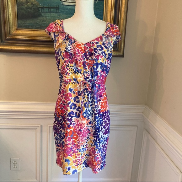 CALVIN KLEIN Colorful Leopard Animal Print Cap Sleeve Dress - Picture 1 of 10
